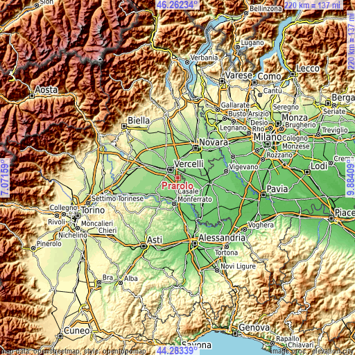 Topographic map of Prarolo