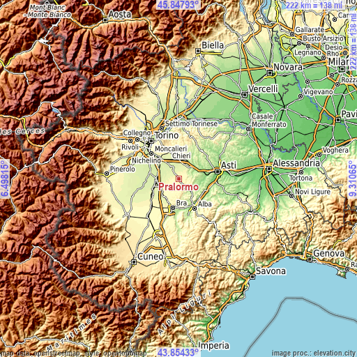 Topographic map of Pralormo