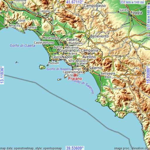 Topographic map of Praiano