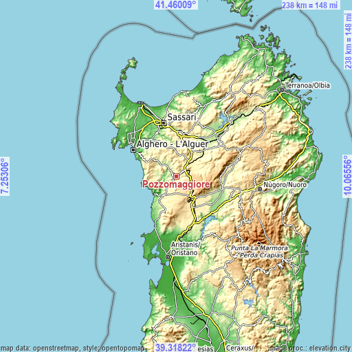 Topographic map of Pozzomaggiore