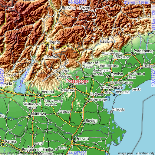 Topographic map of Pozzoleone