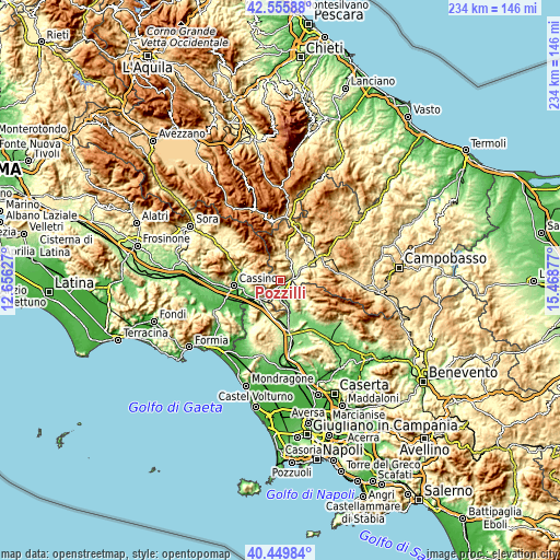 Topographic map of Pozzilli