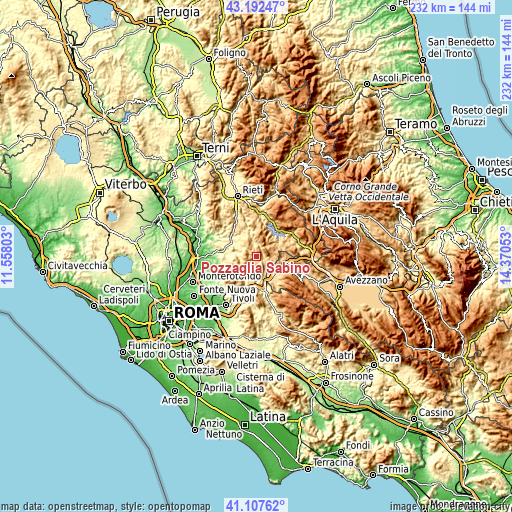 Topographic map of Pozzaglia Sabino