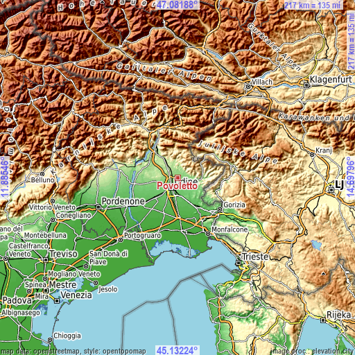 Topographic map of Povoletto