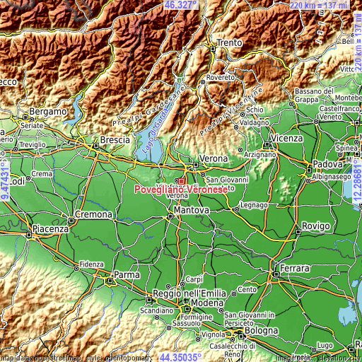 Topographic map of Povegliano Veronese