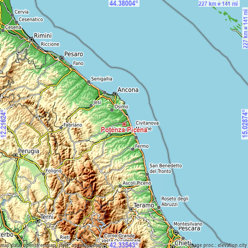 Topographic map of Potenza Picena