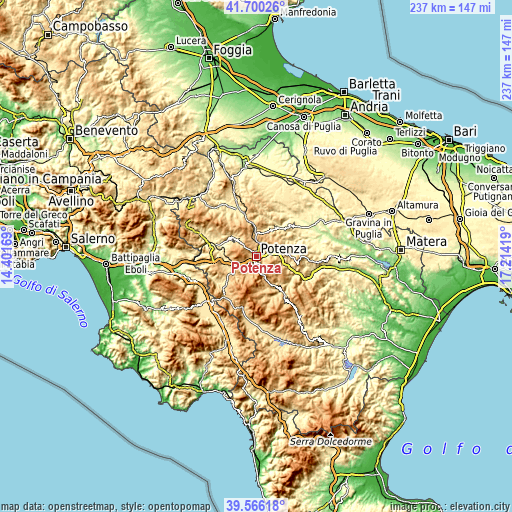Topographic map of Potenza