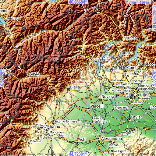 Topographic map of Postua