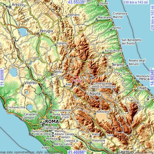 Topographic map of Posta