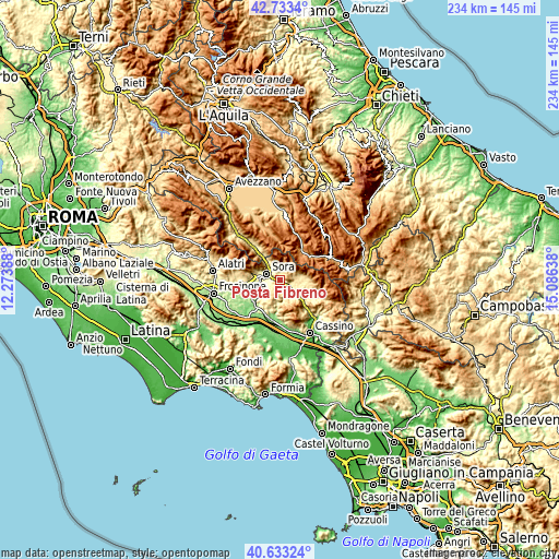 Topographic map of Posta Fibreno