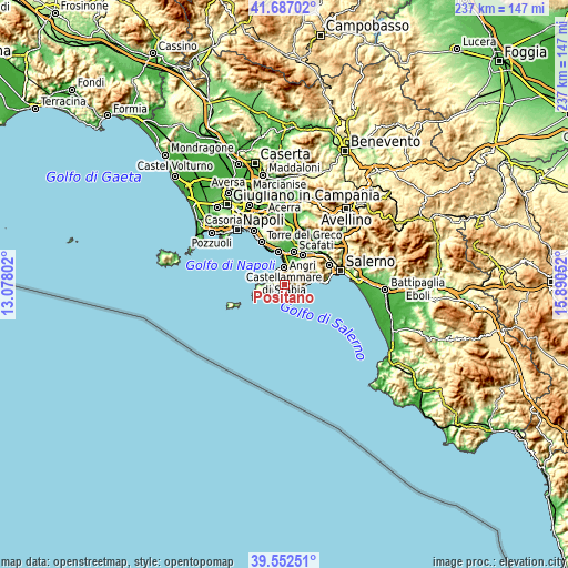 Topographic map of Positano