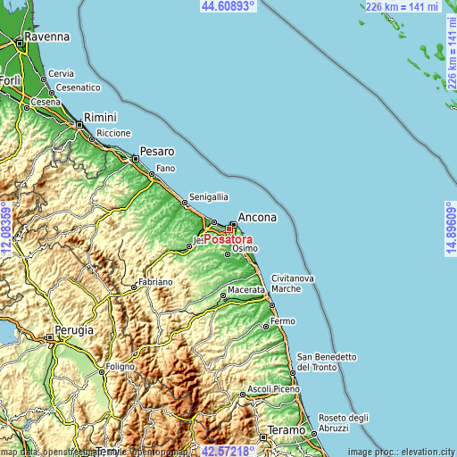 Topographic map of Posatora