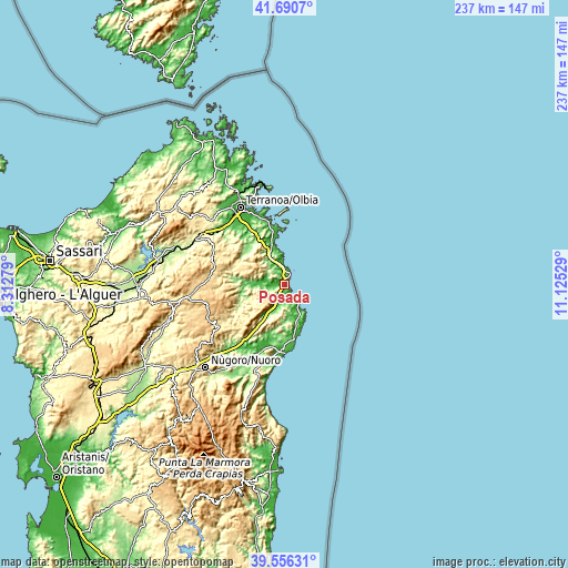 Topographic map of Posada