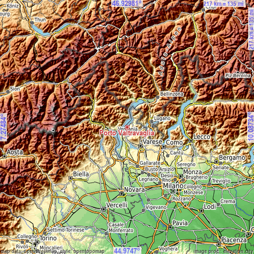 Topographic map of Porto Valtravaglia