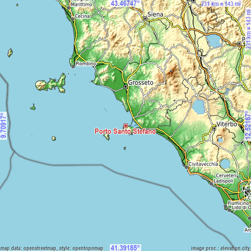 Topographic map of Porto Santo Stefano