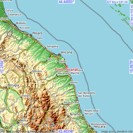 Topographic map of Porto Recanati