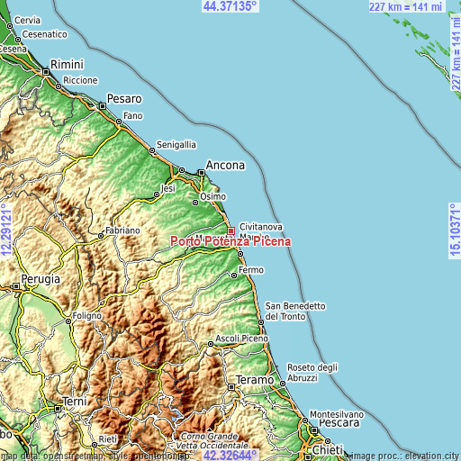 Topographic map of Porto Potenza Picena