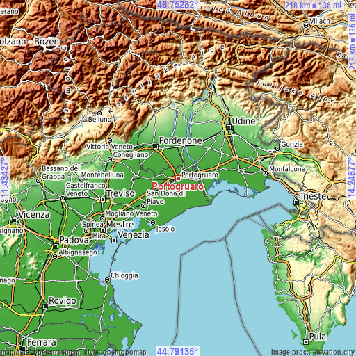 Topographic map of Portogruaro