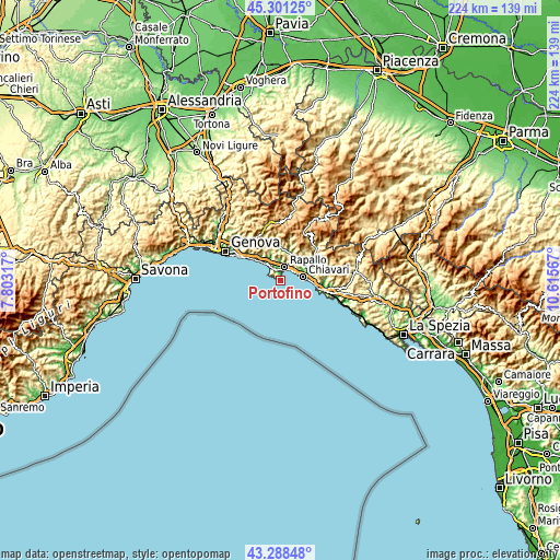 Topographic map of Portofino