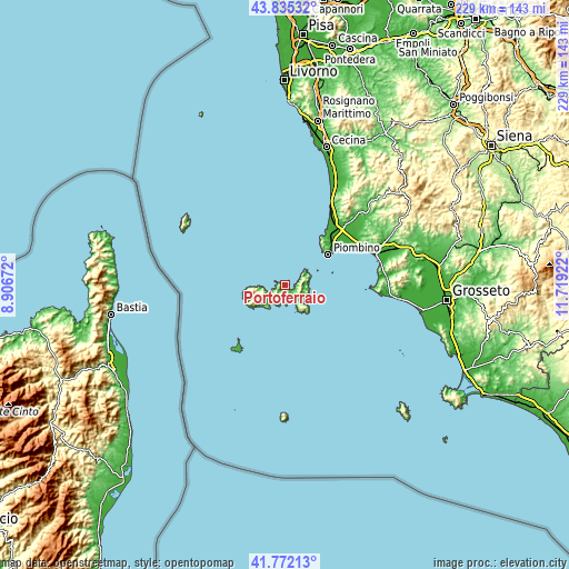 Topographic map of Portoferraio