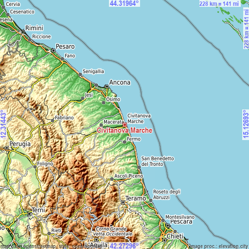 Topographic map of Civitanova Marche