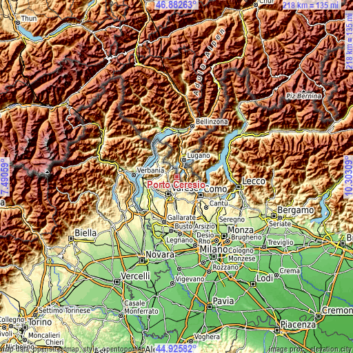 Topographic map of Porto Ceresio