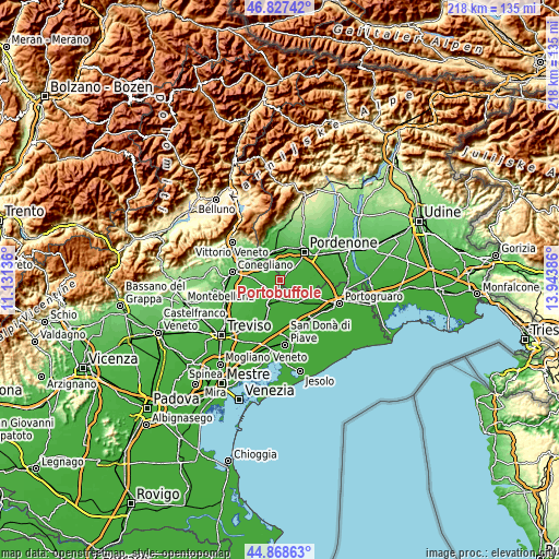 Topographic map of Portobuffolè