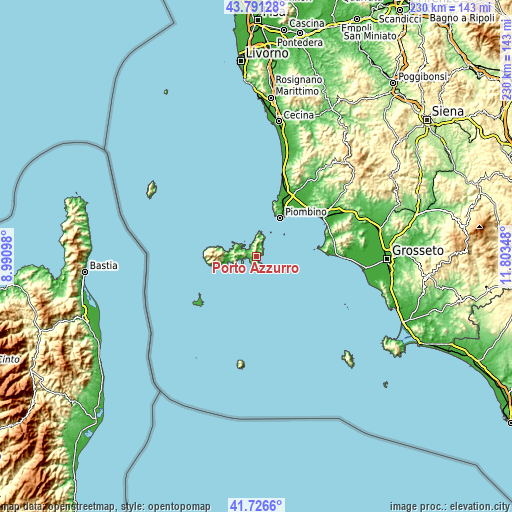 Topographic map of Porto Azzurro