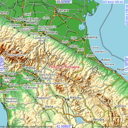 Topographic map of Portico di Romagna