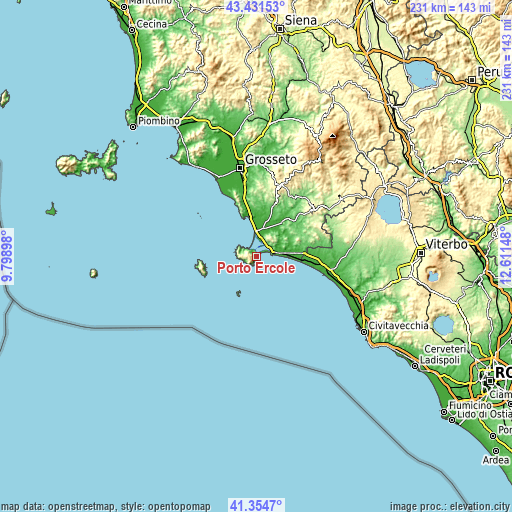 Topographic map of Porto Ercole
