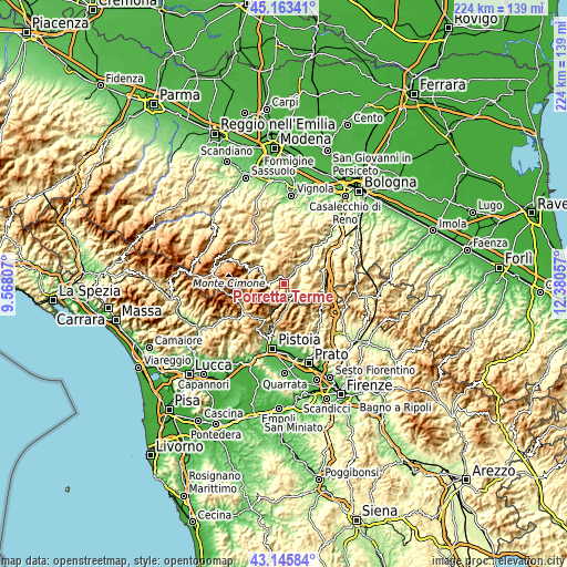 Topographic map of Porretta Terme