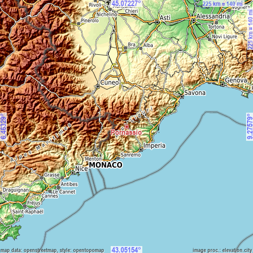 Topographic map of Pornassio