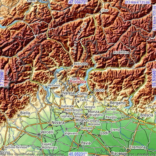 Topographic map of Porlezza