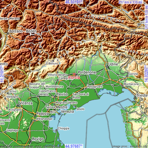 Topographic map of Porcia