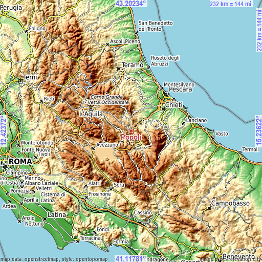 Topographic map of Popoli