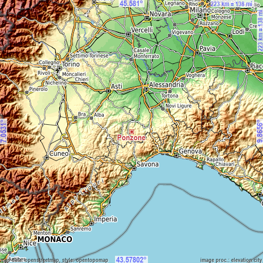 Topographic map of Ponzone