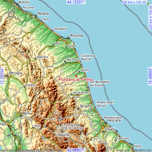 Topographic map of Ponzano di Fermo