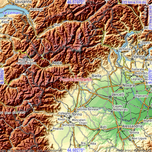 Topographic map of Pont-Saint-Martin