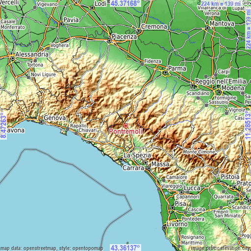 Topographic map of Pontremoli