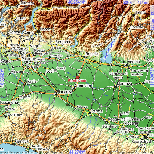 Topographic map of Pontevico