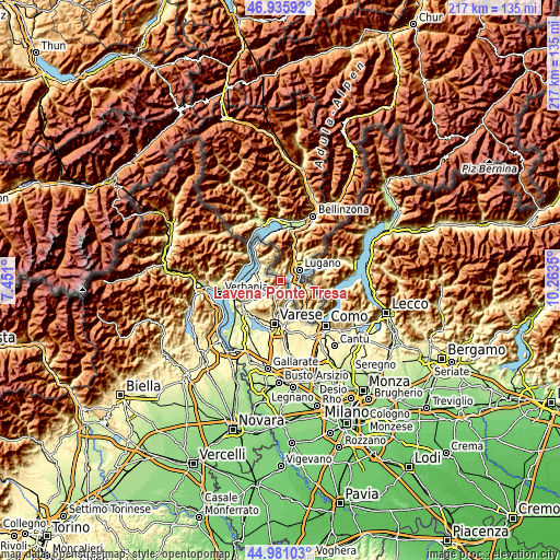 Topographic map of Lavena Ponte Tresa