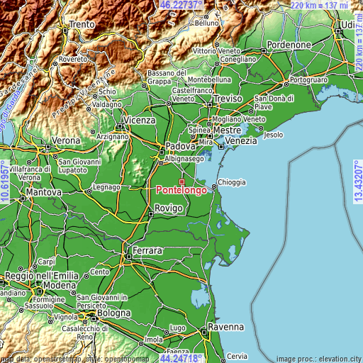 Topographic map of Pontelongo