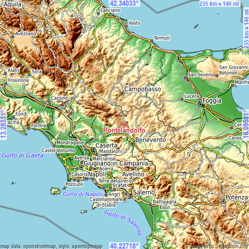 Topographic map of Pontelandolfo