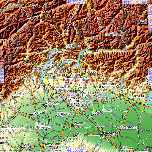 Topographic map of Ponte Lambro