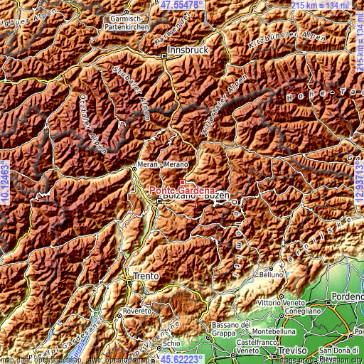 Topographic map of Ponte Gardena