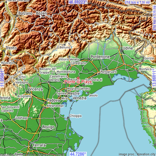 Topographic map of Ponte di Piave