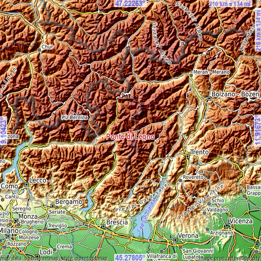 Topographic map of Ponte di Legno