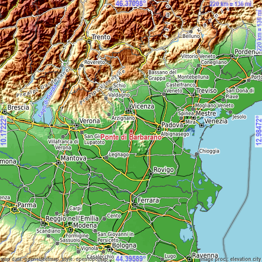 Topographic map of Ponte di Barbarano