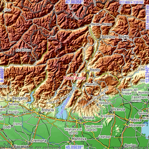 Topographic map of Ponte Arche