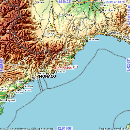 Topographic map of Pontedassio